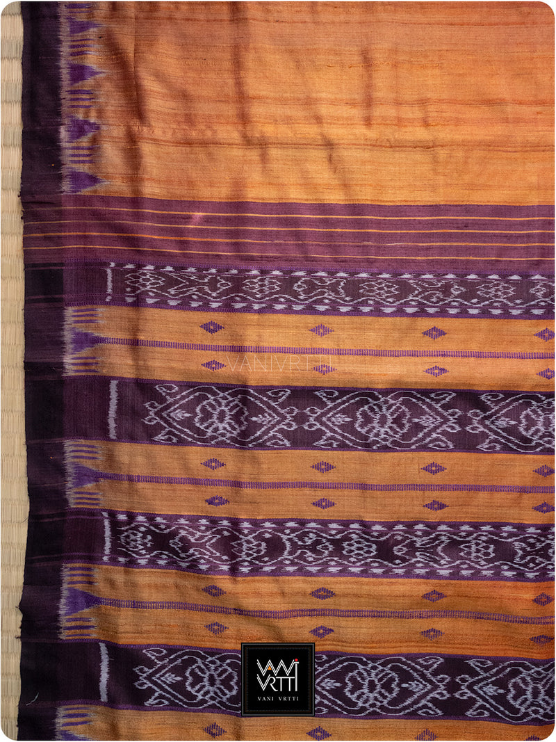 Rustorange Purple Nadi Handspun Tussar Silk Saree