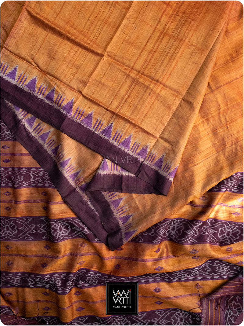 Rustorange Purple Nadi Handspun Tussar Silk Saree