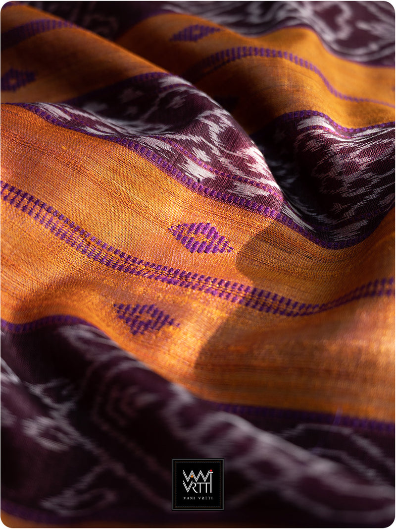 Rustorange Purple Nadi Handspun Tussar Silk Saree