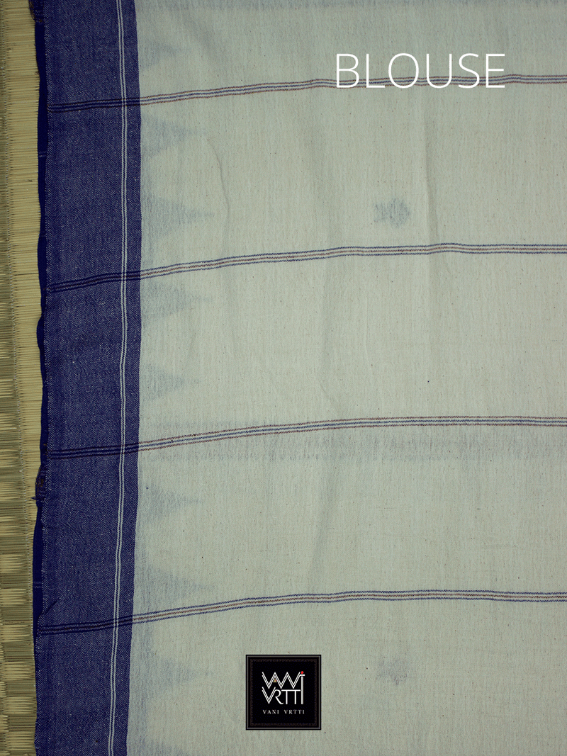Off White Madder Indigo Natural Dyed Phoda Kumbha Handwoven Cotton Kotpad Saree