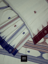 Off White Madder Indigo Natural Dyed Phoda Kumbha Handwoven Cotton Kotpad Saree