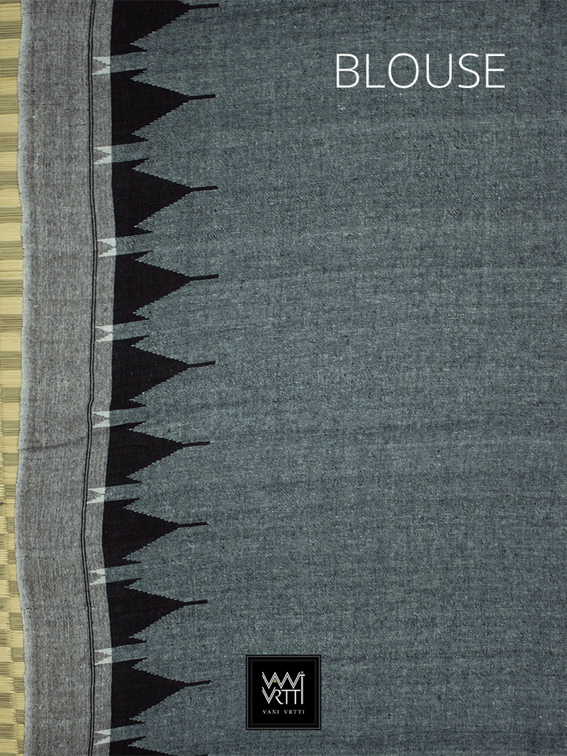 Grey Black Natural Dyed Phoda Kumbha Handwoven Cotton Kotpad Saree