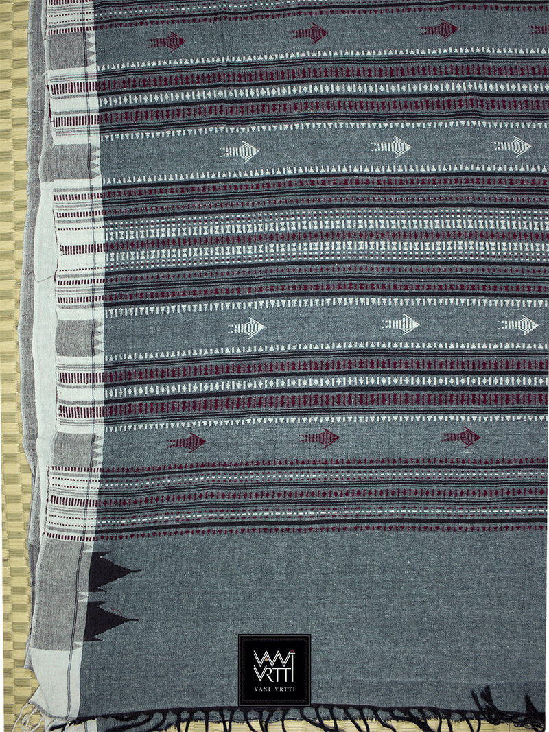 Grey Black Natural Dyed Phoda Kumbha Handwoven Cotton Kotpad Saree
