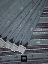 Grey Black Natural Dyed Phoda Kumbha Handwoven Cotton Kotpad Saree