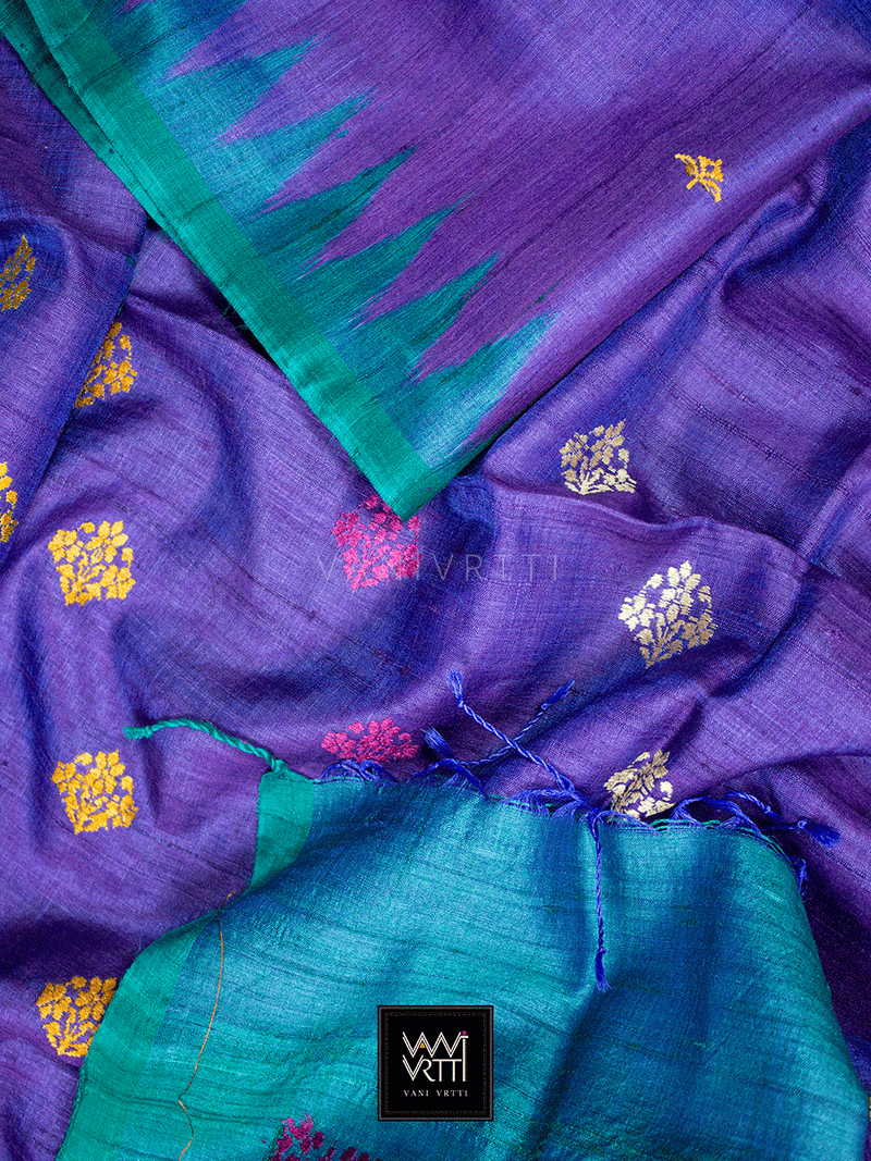 Purple Parijat Khadi Tussar Silk Saree