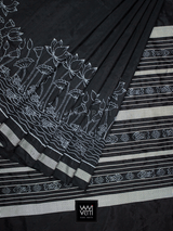 Black Lotus Pond Designer Pure Mulberry Silk Ikat Saree