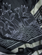 Black Lotus Pond Designer Pure Mulberry Silk Ikat Saree