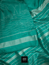 Sea Green Lotus Pond Designer Pure Mulberry Silk Ikat Saree