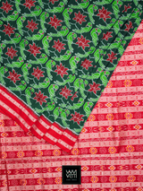 Emerald Green Ganga Jamuna Lotus Parrot Designer Mulberry Silk Ikat Saree