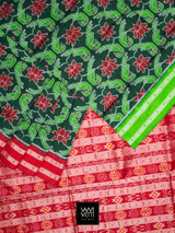 Emerald Green Ganga Jamuna Lotus Parrot Designer Mulberry Silk Ikat Saree