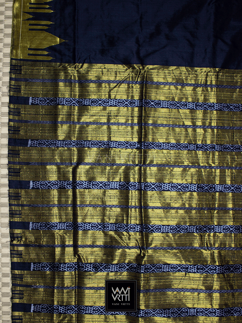 Black Taj Mahal Phoda Kumbha Master Weave Mulberry Silk Saree
