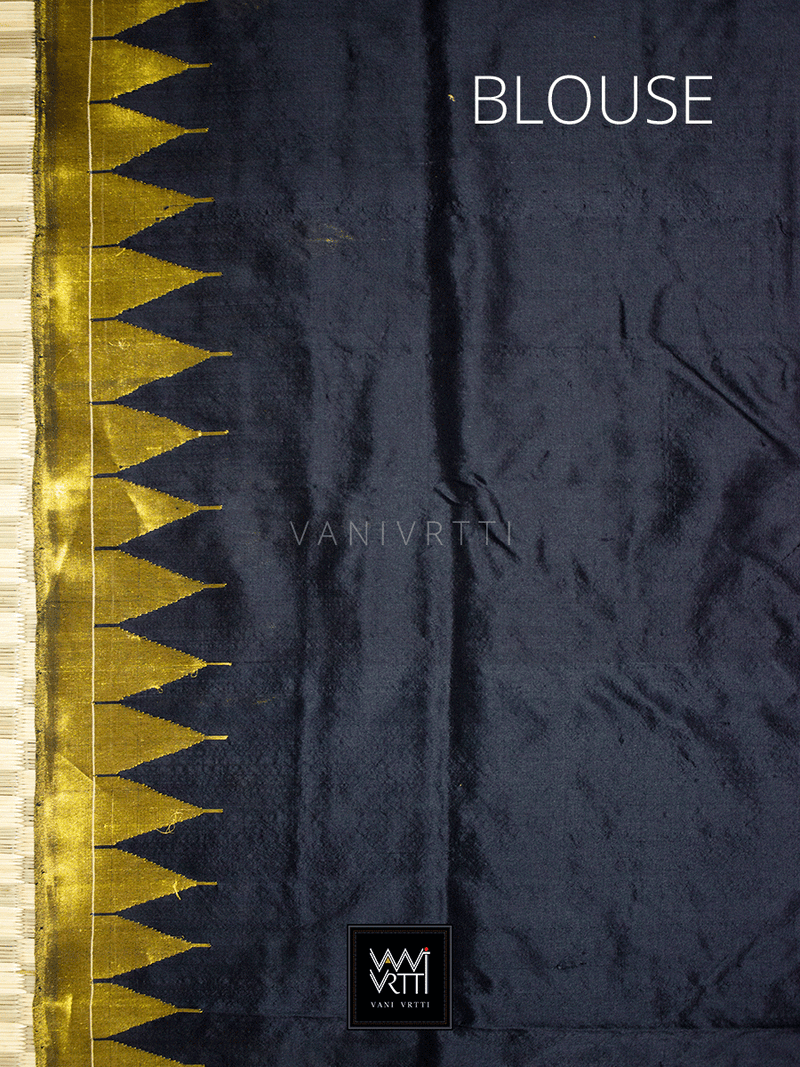 Black Taj Mahal Phoda Kumbha Master Weave Mulberry Silk Saree