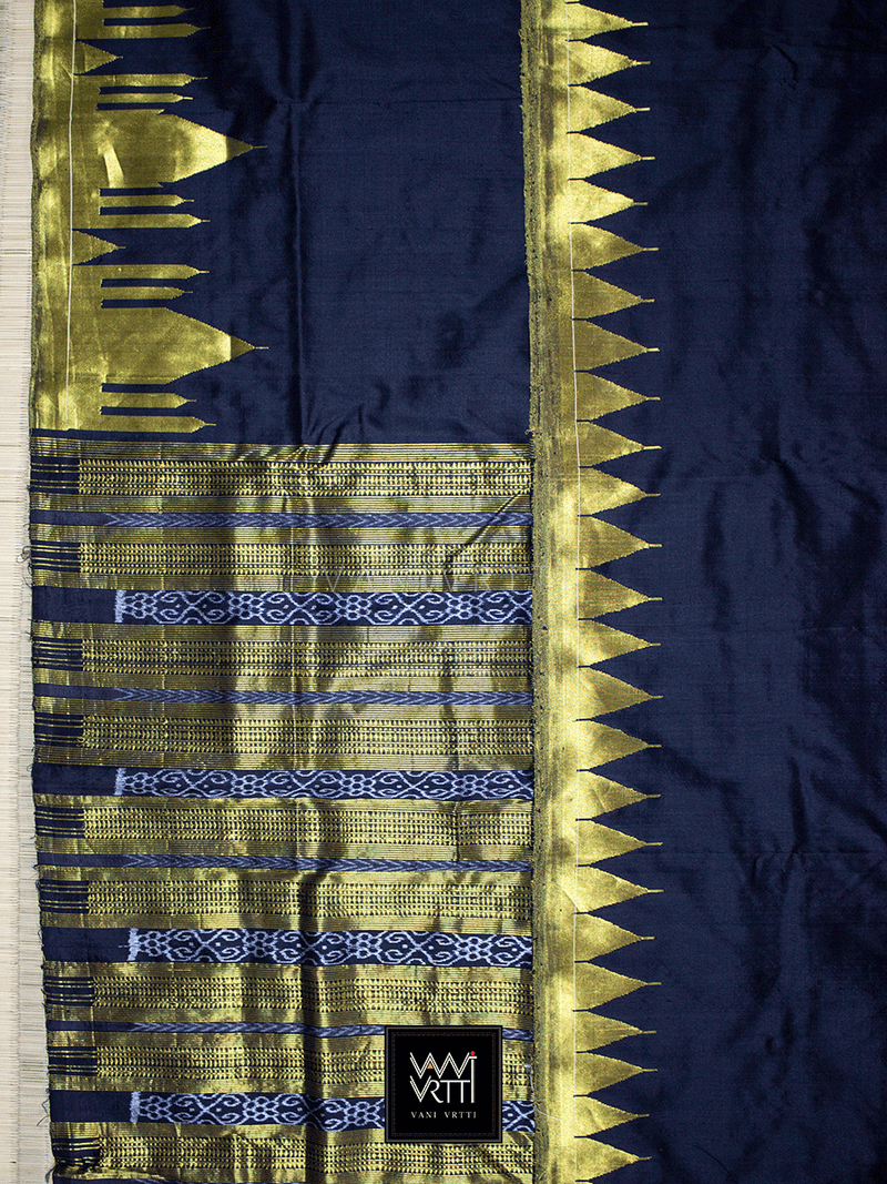 Black Taj Mahal Phoda Kumbha Master Weave Mulberry Silk Saree