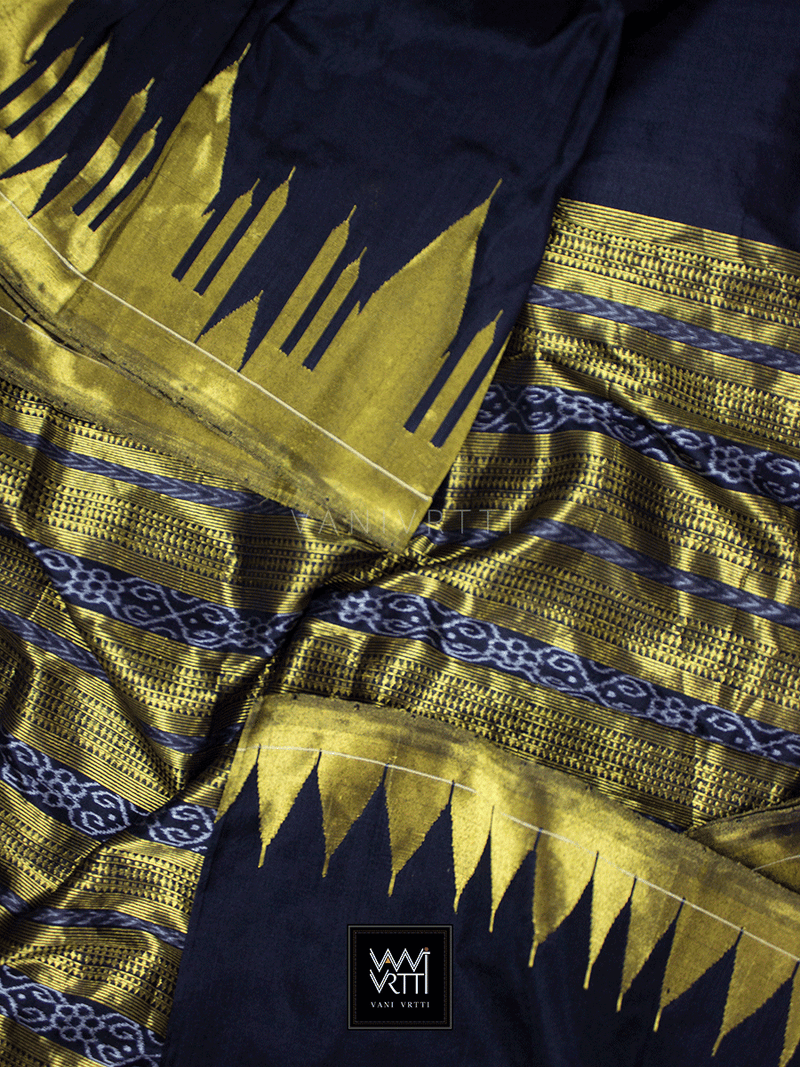 Black Taj Mahal Phoda Kumbha Master Weave Mulberry Silk Saree