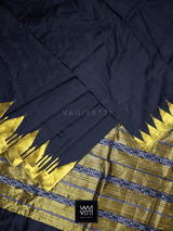 Black Taj Mahal Phoda Kumbha Master Weave Mulberry Silk Saree