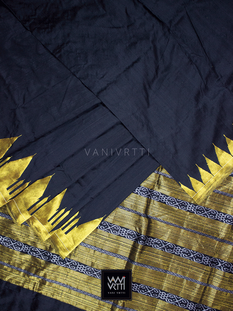 Black Taj Mahal Phoda Kumbha Master Weave Mulberry Silk Saree