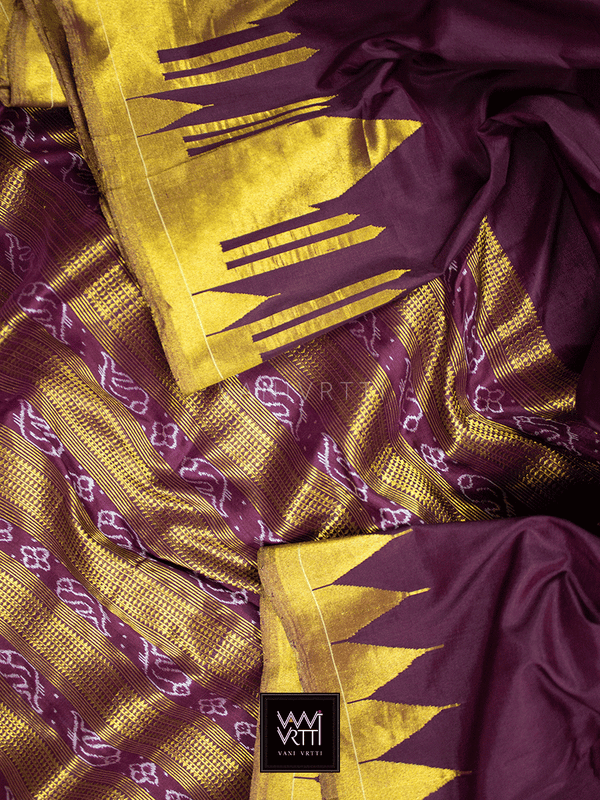 Deep Burgundy Coffee Taj Mahal Phoda Kumbha Master Weave Mulberry Silk Saree