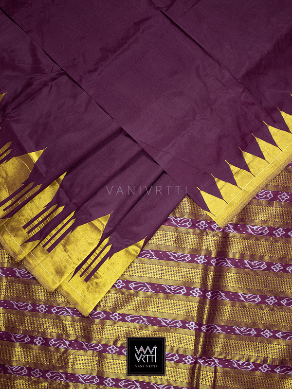 Deep Burgundy Coffee Taj Mahal Phoda Kumbha Master Weave Mulberry Silk Saree
