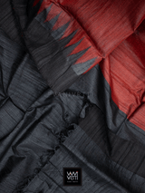 Red Black Antara Khadi Tussar Silk Saree
