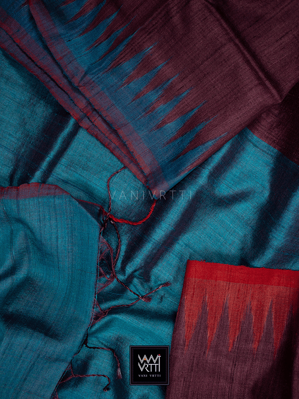 Coffee Firozi Red Antara Khadi Tussar Silk Saree