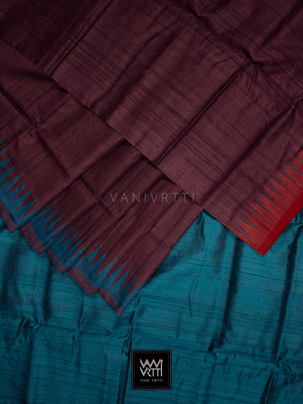 Coffee Firozi Red Antara Khadi Tussar Silk Saree