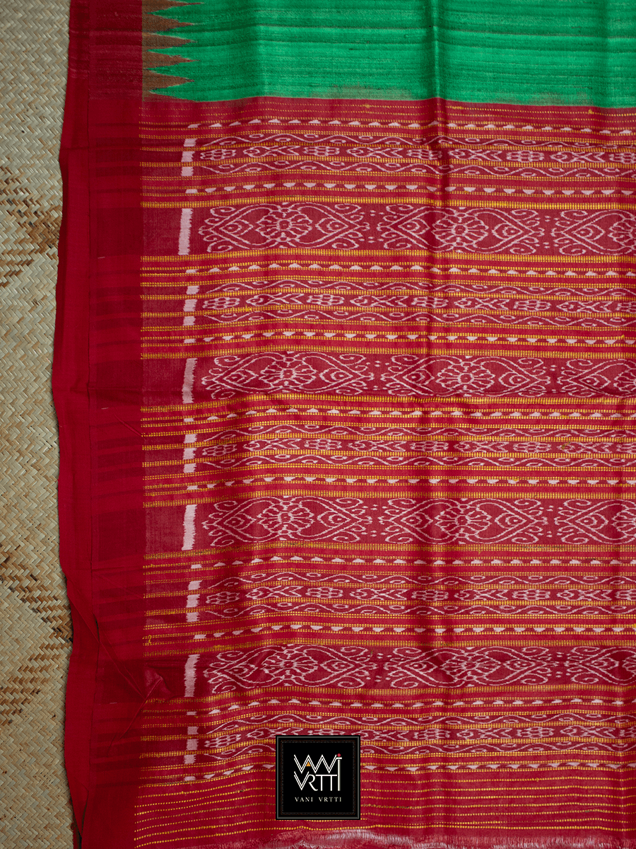 Green Red Ikkat Traditional Gopalpur Ghicha Tussar Silk Saree
