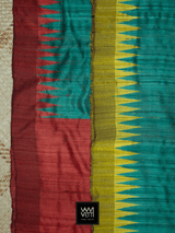 Emerald Green Red Antara Khadi Tussar Silk Saree