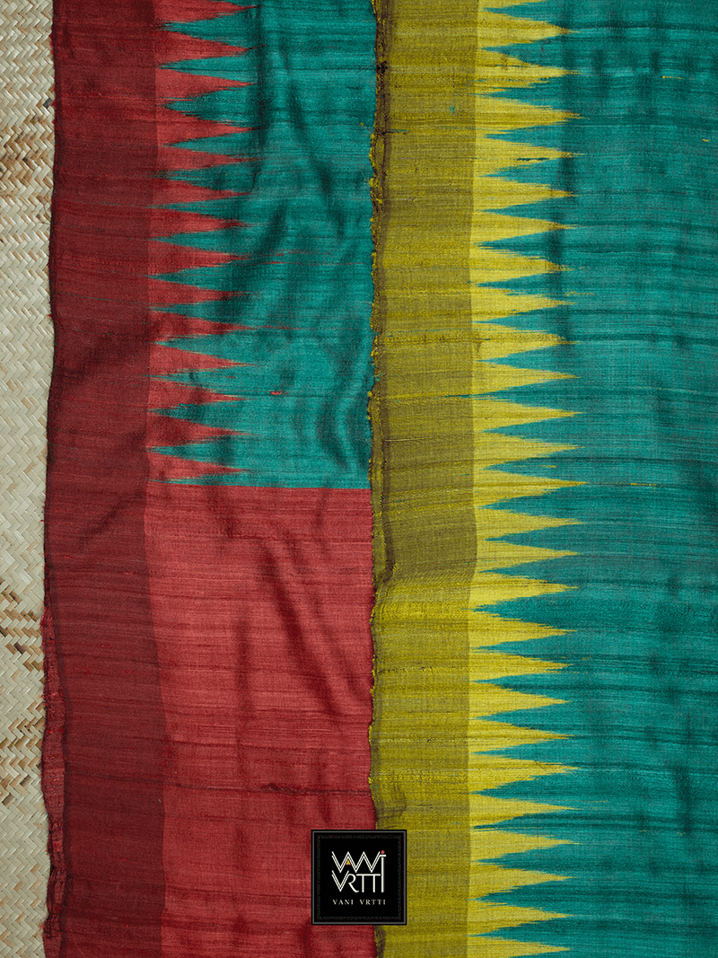 Emerald Green Red Antara Khadi Tussar Silk Saree