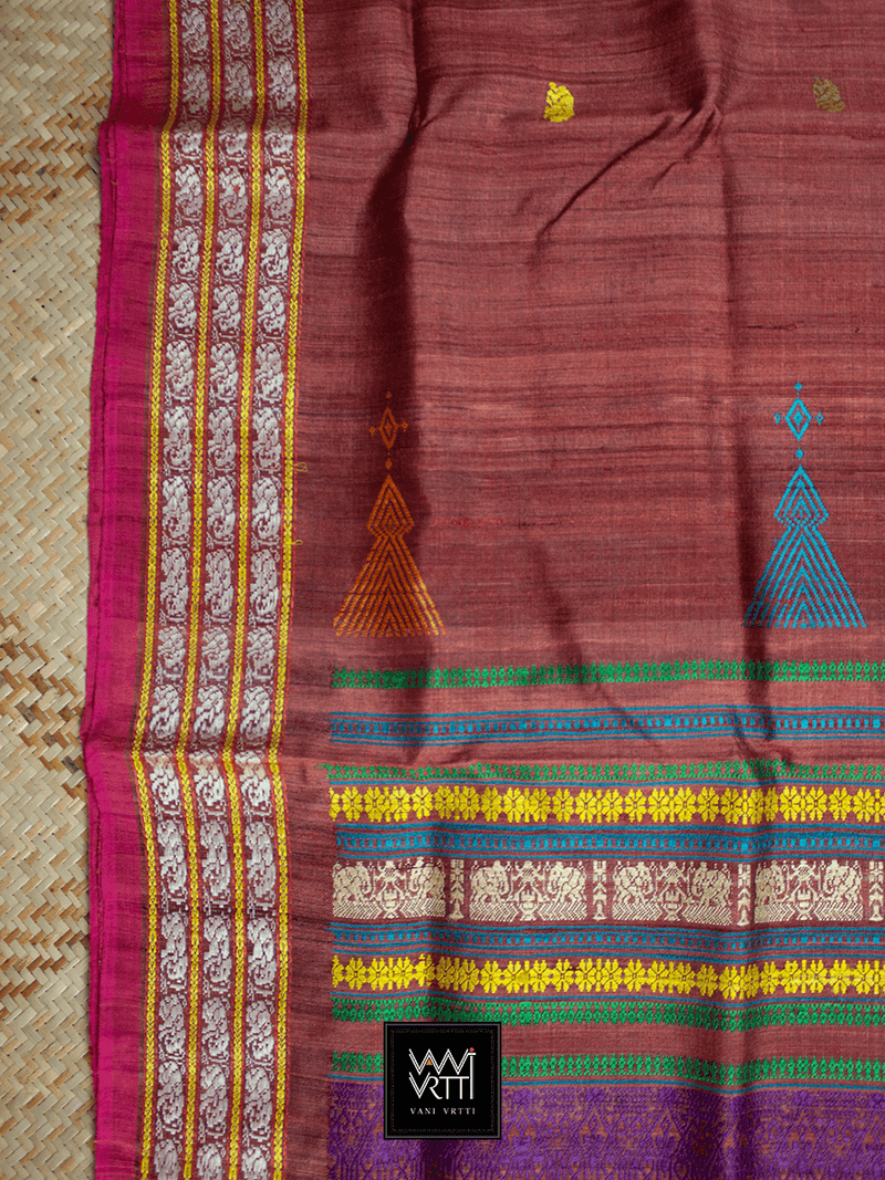 Rust Red Airavata Marigold Khadi Tussar Silk Saree