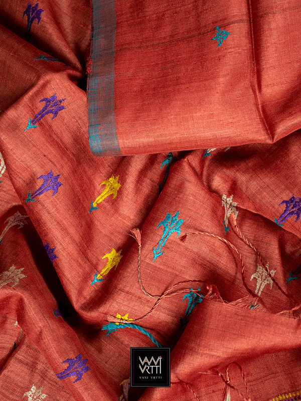 Red SWARNA CHAMPA KHADI TUSSAR SILK SAREE