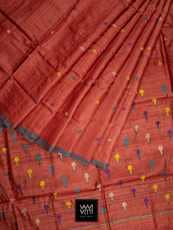 Red SWARNA CHAMPA KHADI TUSSAR SILK SAREE