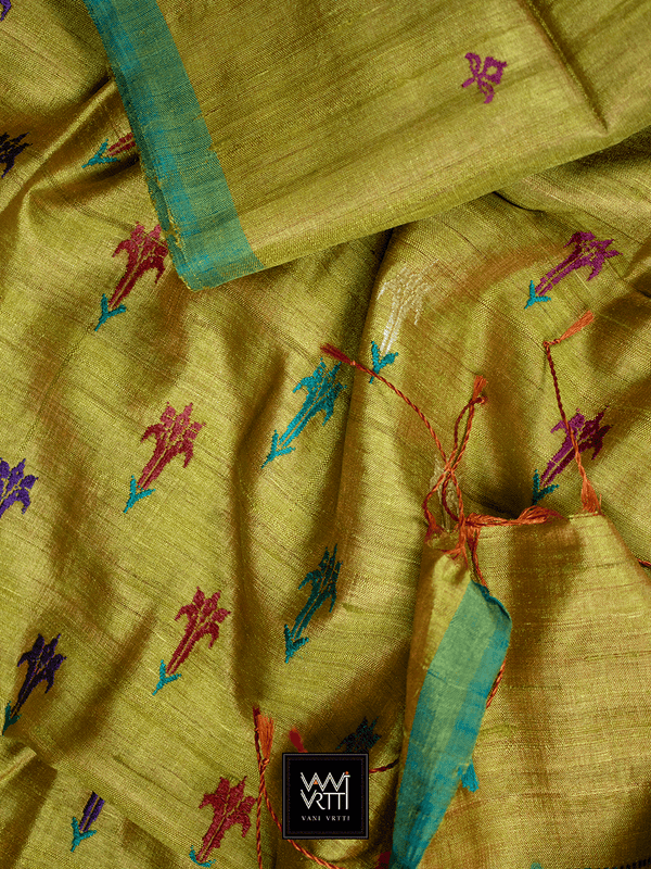 Pear Green SWARNA CHAMPA KHADI TUSSAR SILK SAREE