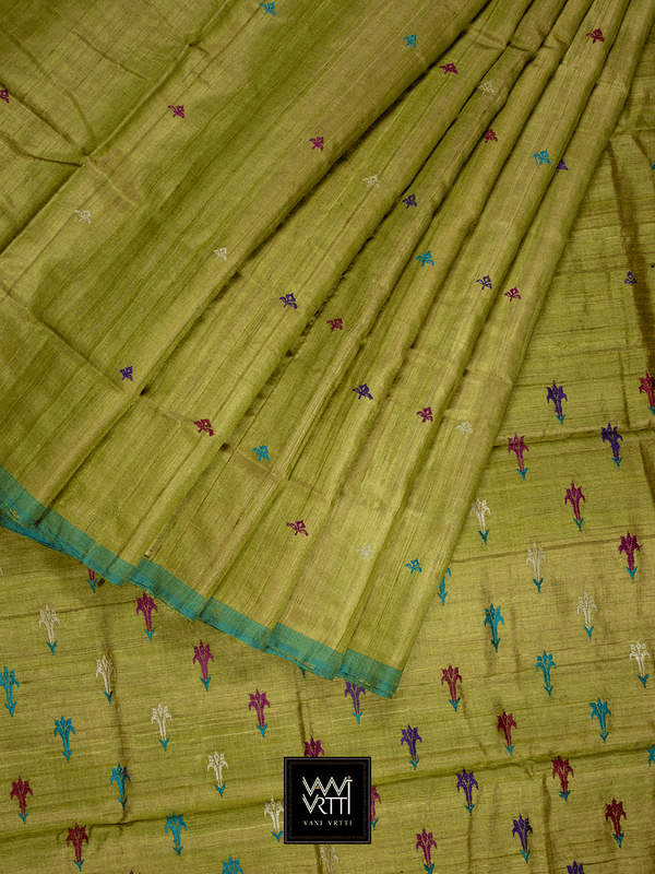 Pear Green SWARNA CHAMPA KHADI TUSSAR SILK SAREE