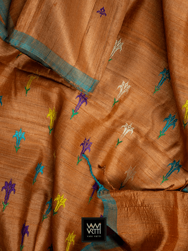 Rust Swarna Champa Khadi Tussar Silk Saree