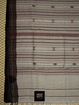 Off White Black Natural Dyed Phoda Kumbha Handwoven Cotton Tussar Kotpad Saree