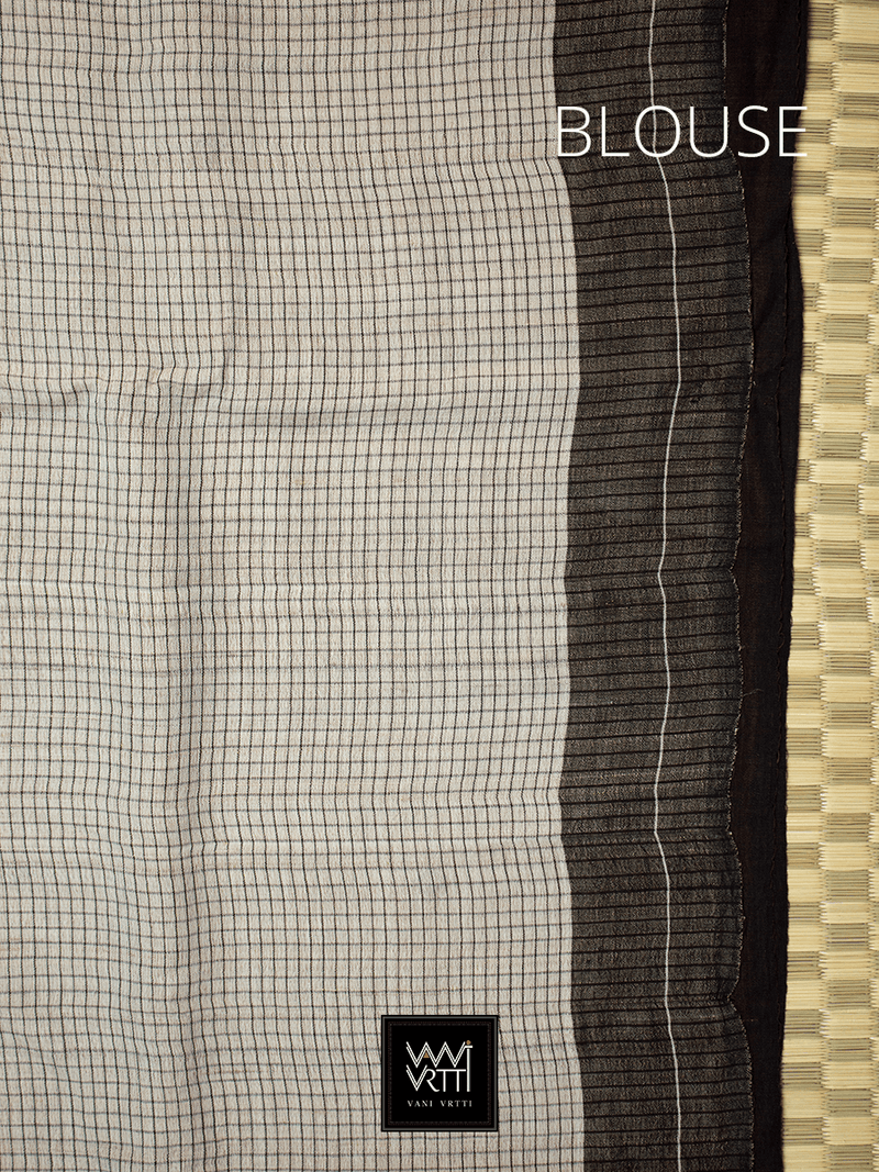 Off White Black Natural Dyed Phoda Kumbha Handwoven Cotton Tussar Kotpad Saree