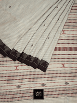 Off White Black Natural Dyed Phoda Kumbha Handwoven Cotton Tussar Kotpad Saree