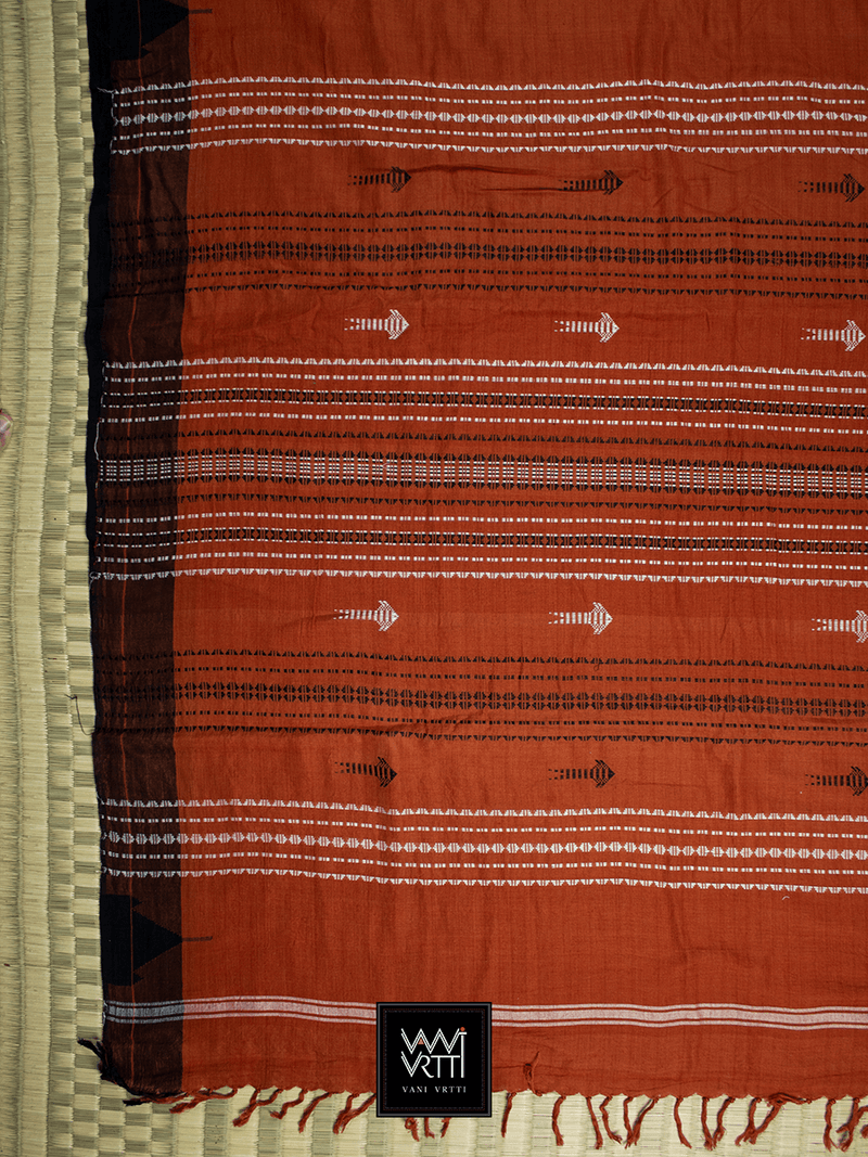Rust Orange Black Natural Dyed Phoda Kumbha Handwoven Cotton Kotpad Saree