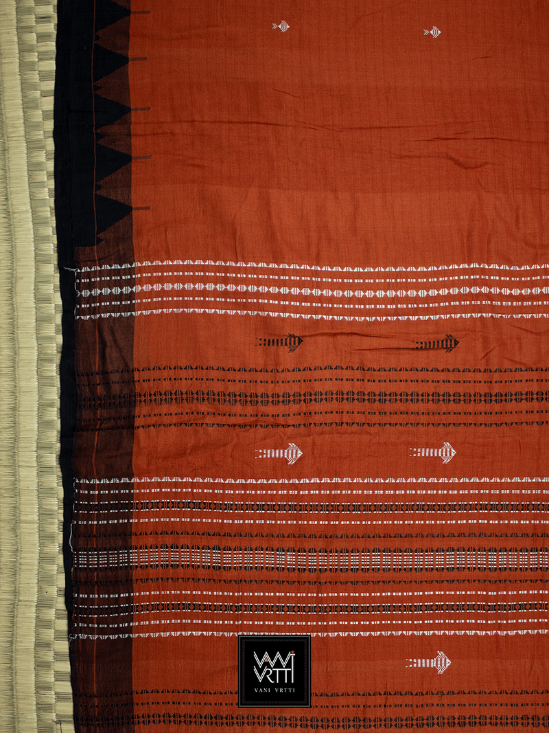 Rust Orange Black Natural Dyed Phoda Kumbha Handwoven Cotton Kotpad Saree