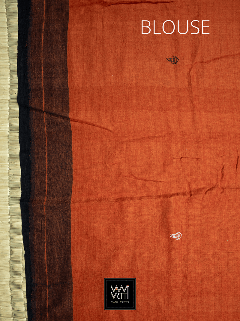 Rust Orange Black Natural Dyed Phoda Kumbha Handwoven Cotton Kotpad Saree