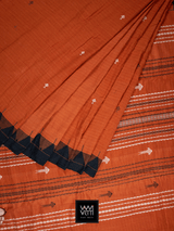 Rust Orange Black Natural Dyed Phoda Kumbha Handwoven Cotton Kotpad Saree