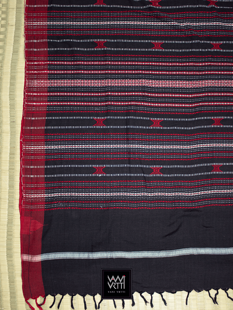 Black Red Natural Dyed Phoda Kumbha Handwoven Cotton Kotpad Saree