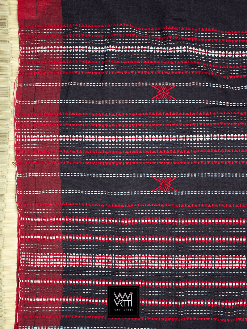 Black Red Natural Dyed Phoda Kumbha Handwoven Cotton Kotpad Saree