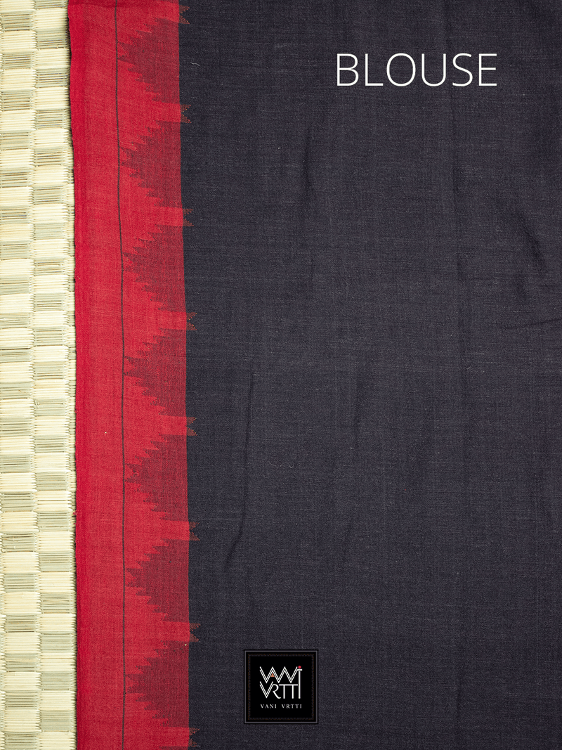 Black Red Natural Dyed Phoda Kumbha Handwoven Cotton Kotpad Saree