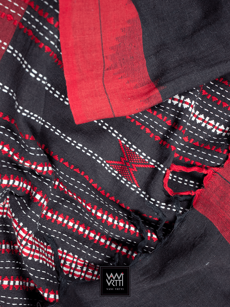 Black Red Natural Dyed Phoda Kumbha Handwoven Cotton Kotpad Saree