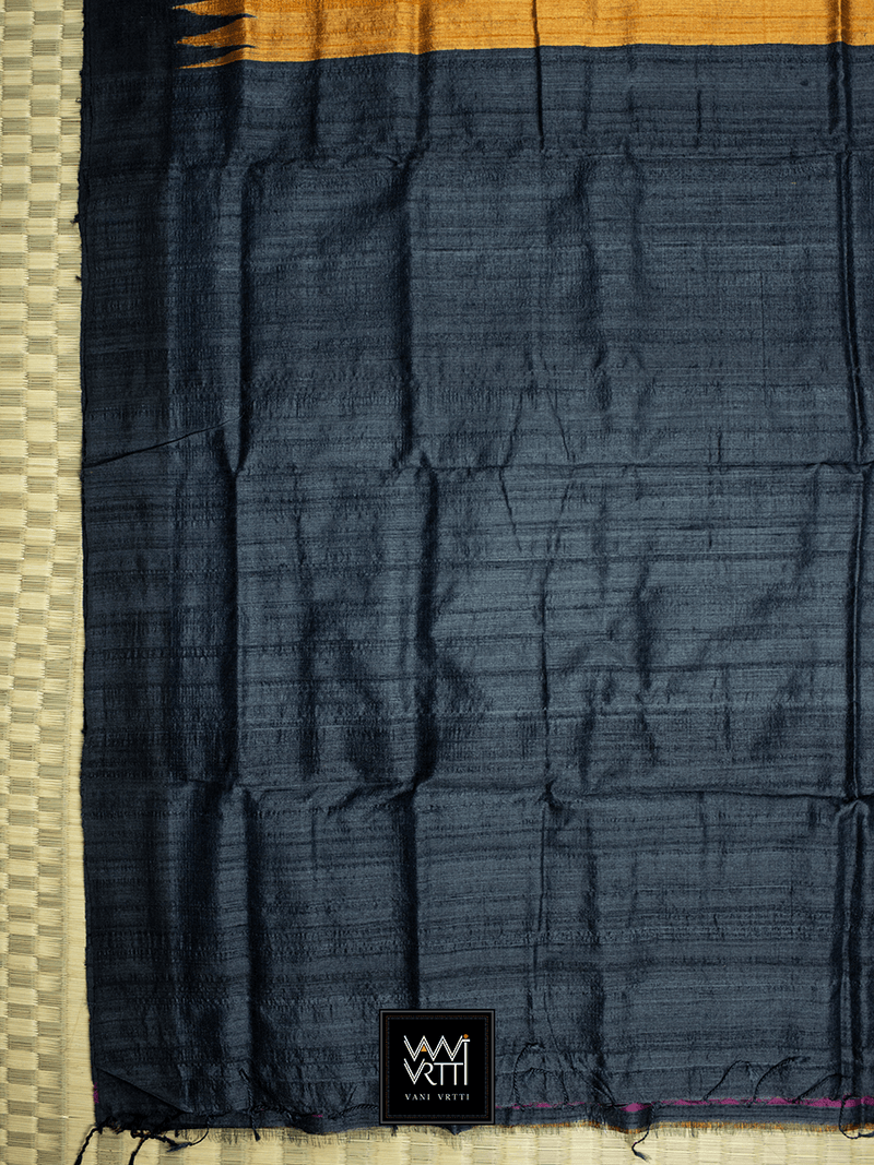 Rust Orange Black Antara Handspun Tussar Silk Saree