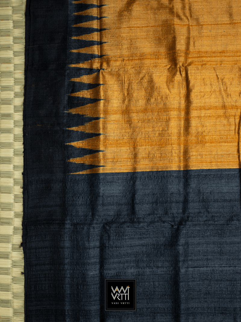 Rust Orange Black Antara Handspun Tussar Silk Saree