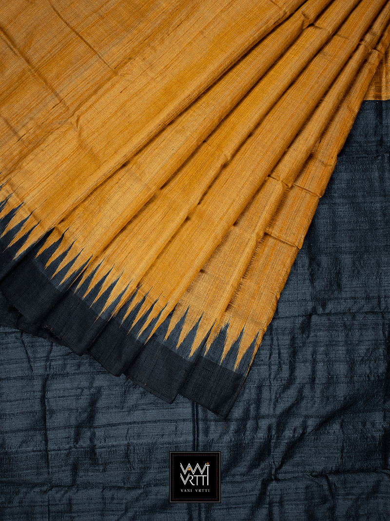 Rust Orange Black Antara Handspun Tussar Silk Saree