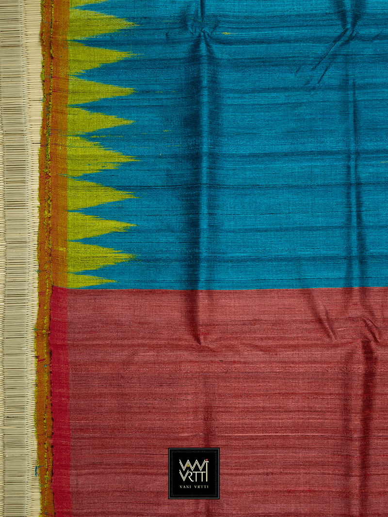 PEACOCK BLUE YELLOW ANTARA KHADI TUSSAR SILK SAREE