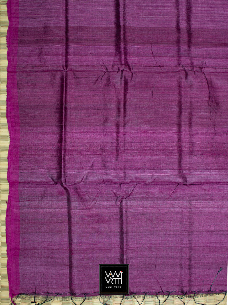 Brown Magenta Aziz Ikat Handspun Tussar Silk Saree